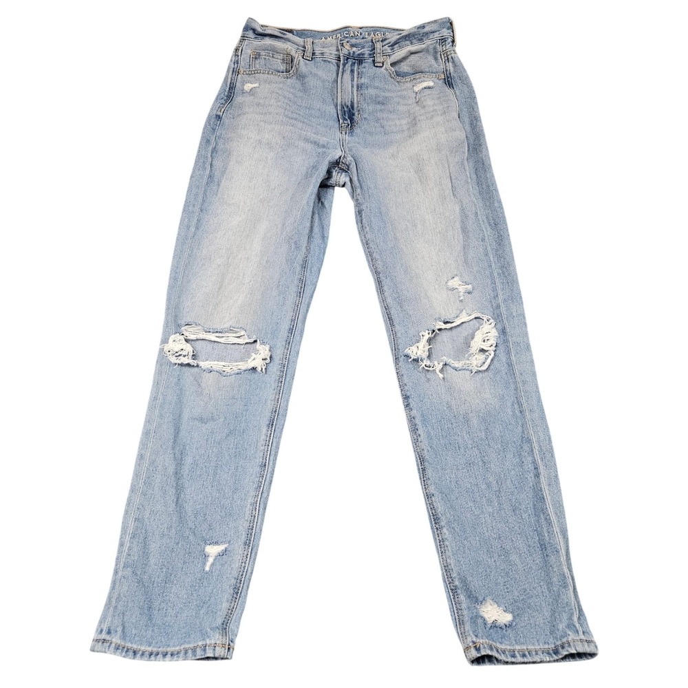 American Eagle Straight Jeans Womens 4 Blue Distressed Ripped Denim Casual